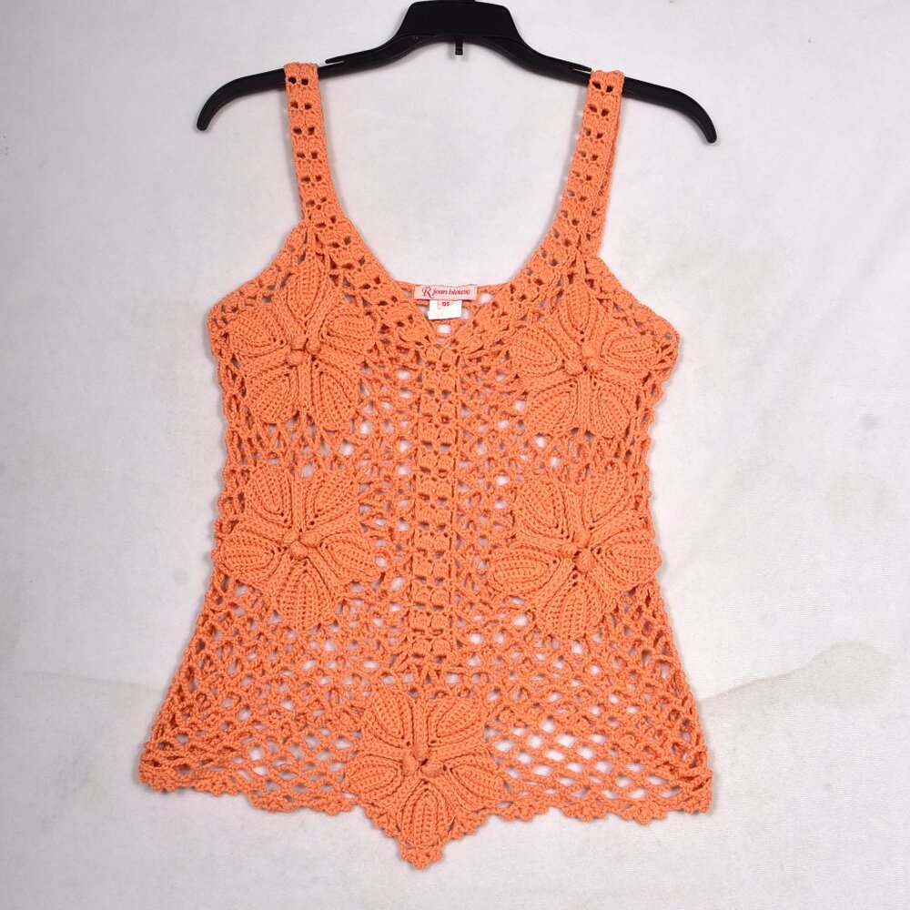 R Jean Blouse Women's Crochet Orange Tank Top Size S